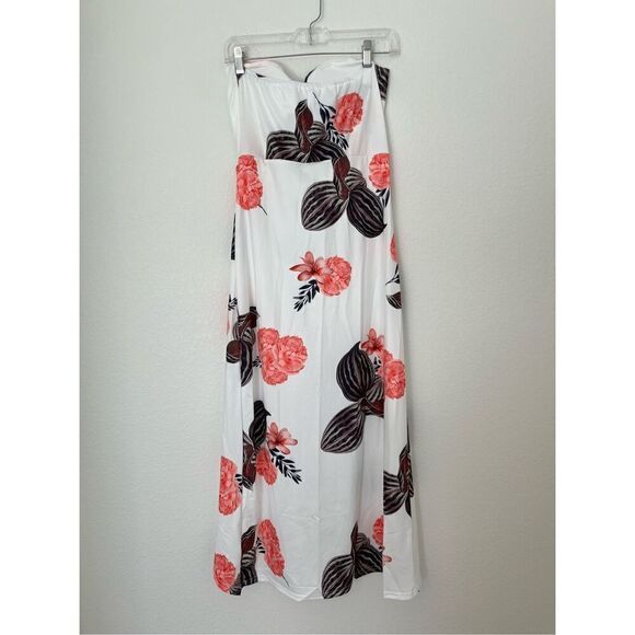 Women Strapless High Waist Slit Asymmetrical Solid Color Beach Maxi Dress NEW - Picture 7 of 10